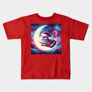 Exotic Shorthair Cat On The Moon Christmas Kids T-Shirt